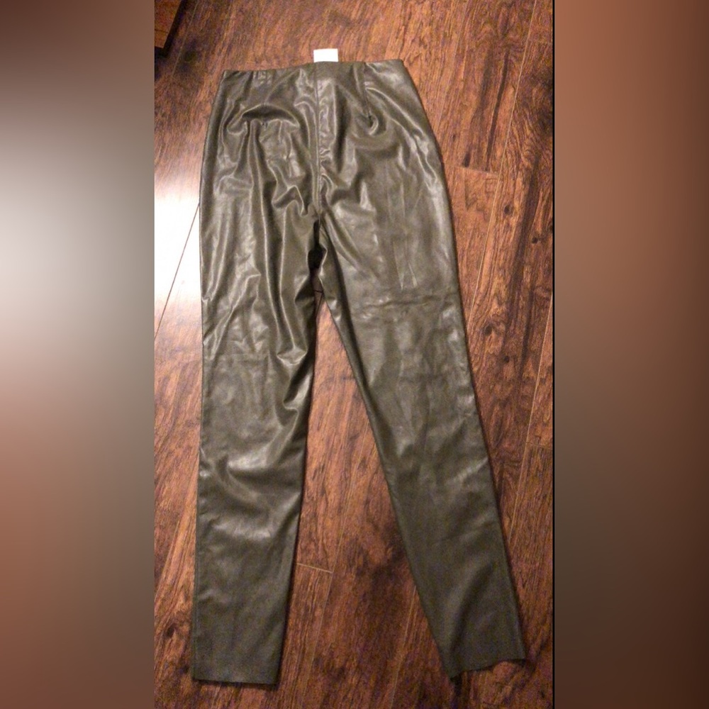 H&M, faux leather leggings/pants with waistband, NWT, army/forestry green; thick
